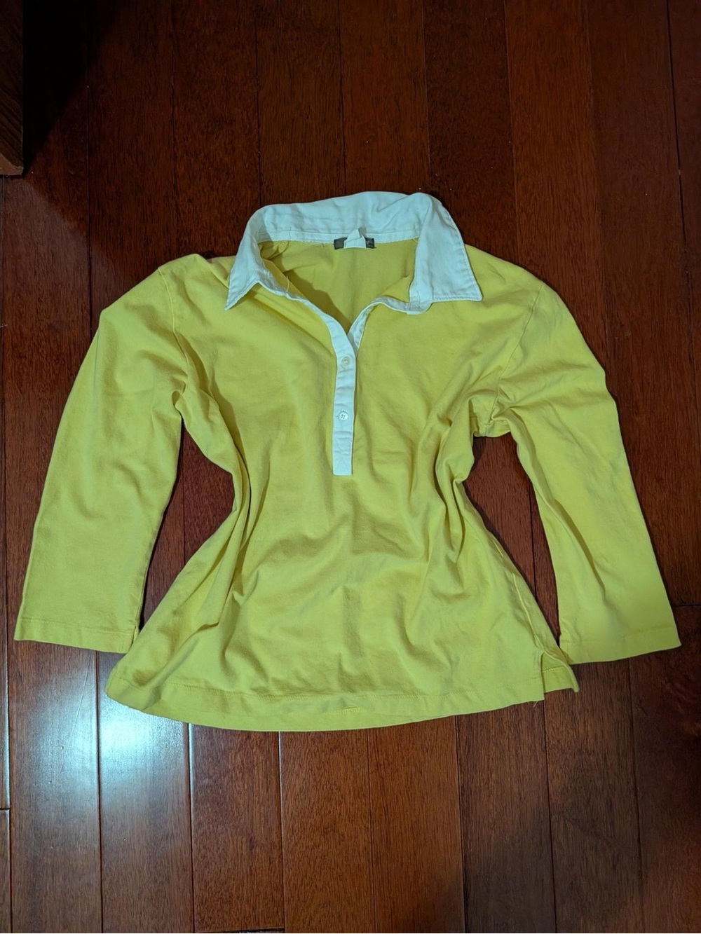 J.Crew Yellow White Contrast Collar Long Sleeve Polo Top Size Large